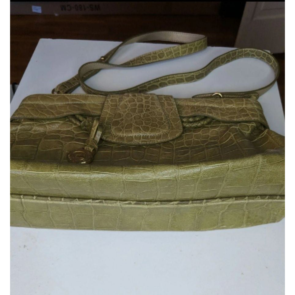 Vintage Brahmin Crocodile Embossed Olive Green Leather Crossbody Purse - Picture 10 of 17